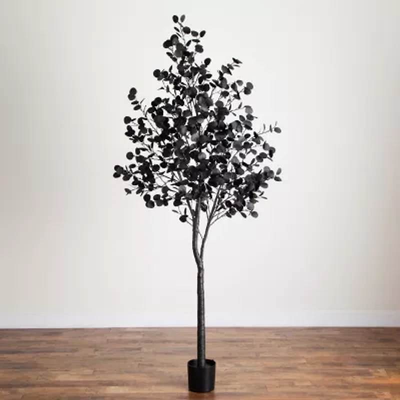 Nearly Natural 8ft Pre-Lit Black Eucalyptus Lighted Indoor Artificial Tree
