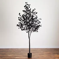 Nearly Natural 8ft Pre-Lit Black Eucalyptus Lighted Indoor Artificial Tree