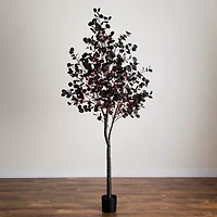 Nearly Natural 8ft Pre-Lit Black Eucalyptus Lighted Indoor Artificial Tree