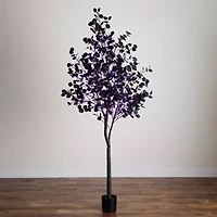 Nearly Natural 8ft Pre-Lit Black Eucalyptus Lighted Indoor Artificial Tree