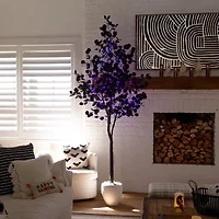 Nearly Natural 8ft Pre-Lit Black Eucalyptus Lighted Indoor Artificial Tree