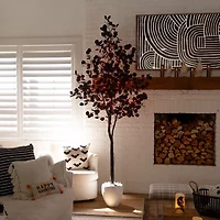 Nearly Natural 8ft Pre-Lit Black Eucalyptus Lighted Indoor Artificial Tree