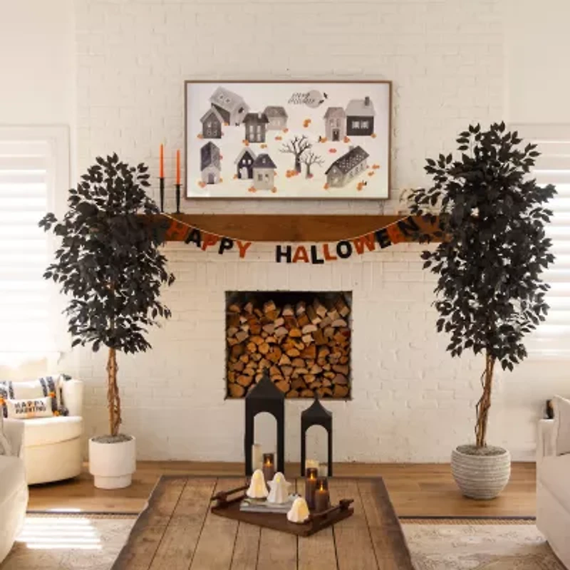 Nearly Natural 6ft Black Halloween Ficus Artificial Tree