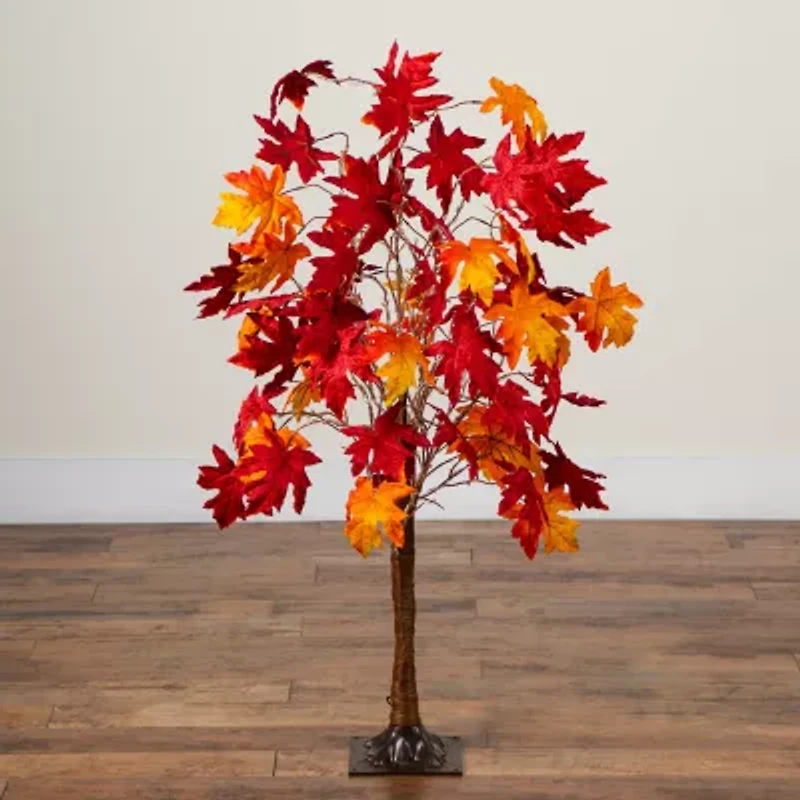 Nearly Natural 4ft Pre-Lit Autumn Weep Maple Artificial Tree