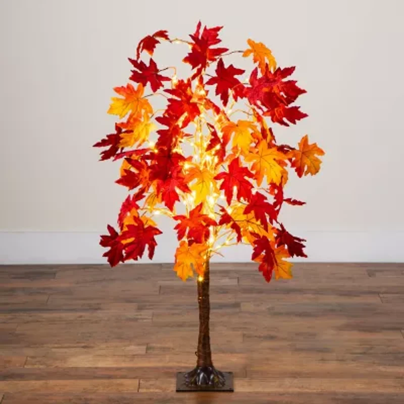 Nearly Natural 4ft Pre-Lit Autumn Weep Maple Artificial Tree