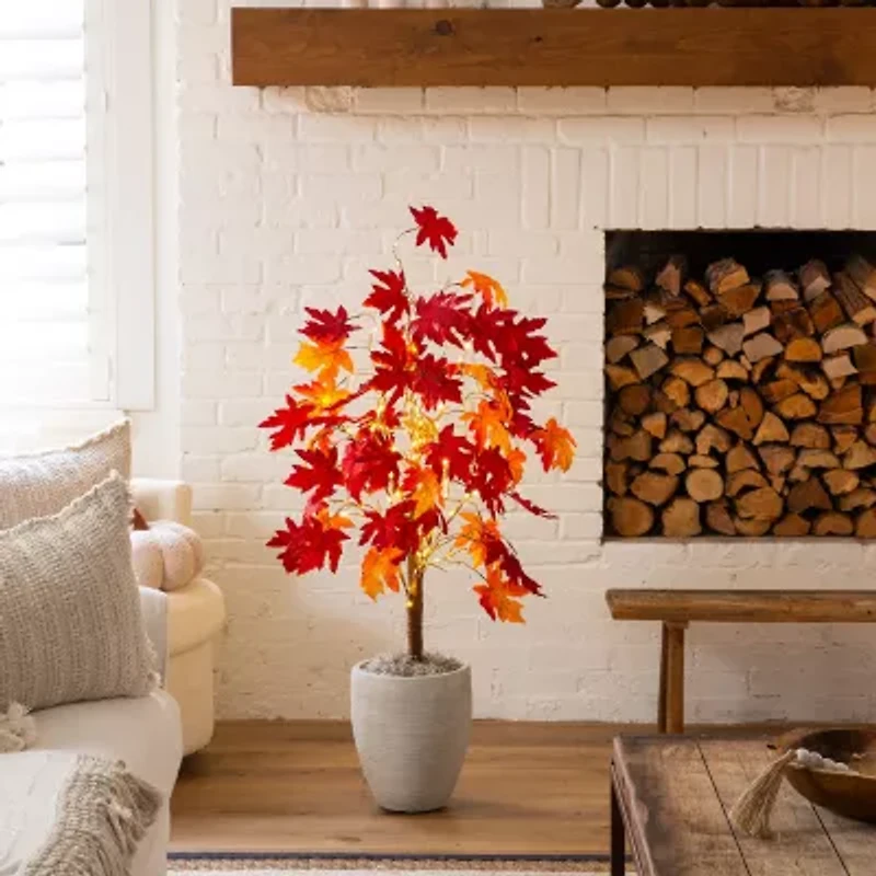 Nearly Natural 4ft Pre-Lit Autumn Weep Maple Artificial Tree