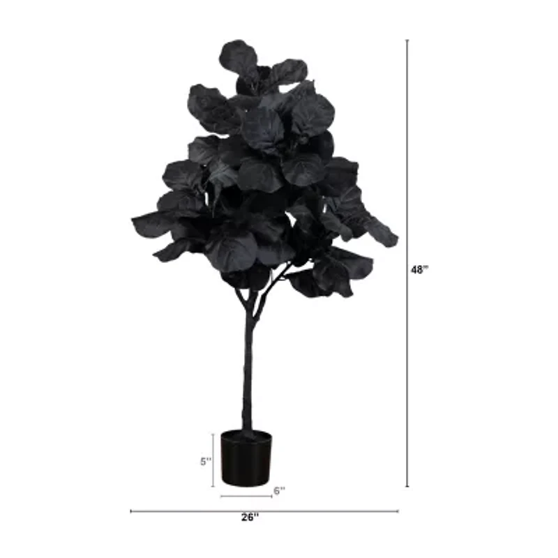 Nearly Natural 4ft Halloween Black Fiddle Leaf Artificial Tree