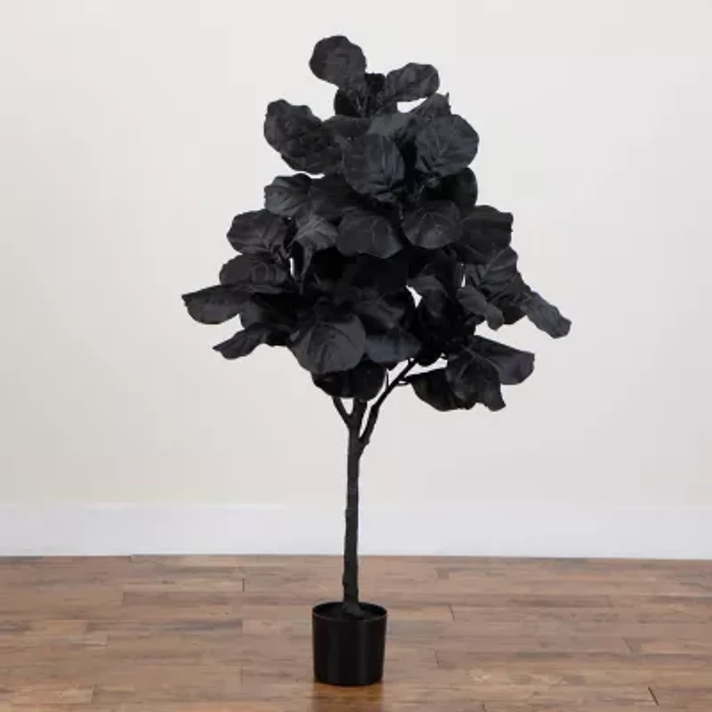 Nearly Natural 4ft Halloween Black Fiddle Leaf Artificial Tree