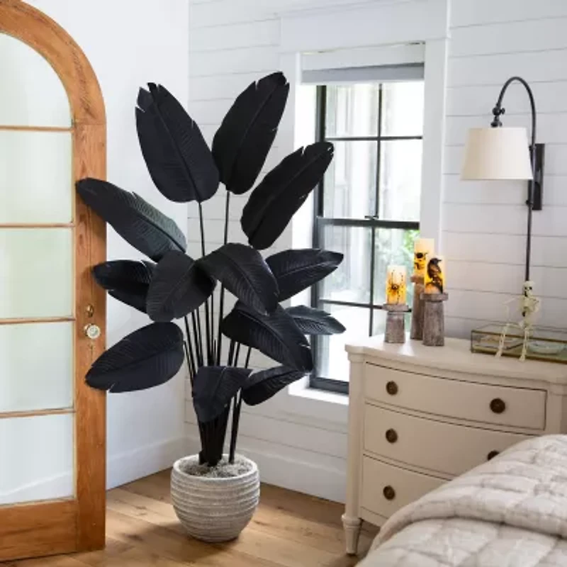 Nearly Natural 6ft Halloween Black Travelers Palm Artificial Tree