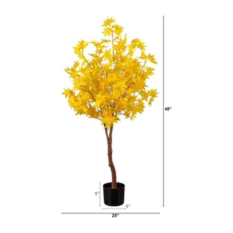 Nearly Natural 4ft Pre-Lit Yellow Autumn Maple Artificial Tree