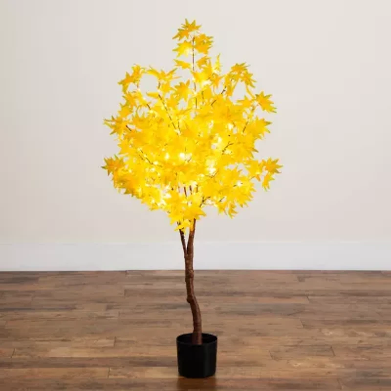 Nearly Natural 4ft Pre-Lit Yellow Autumn Maple Artificial Tree