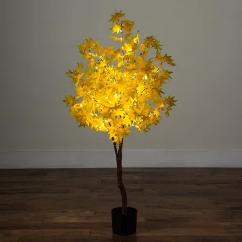 Nearly Natural 4ft Pre-Lit Yellow Autumn Maple Artificial Tree