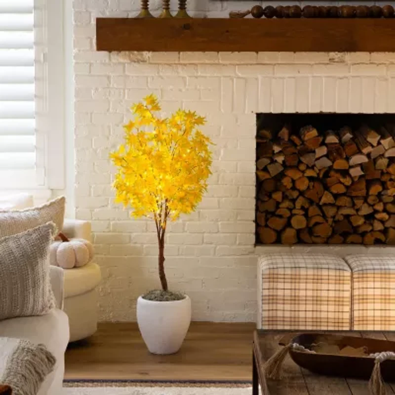 Nearly Natural 4ft Pre-Lit Yellow Autumn Maple Artificial Tree