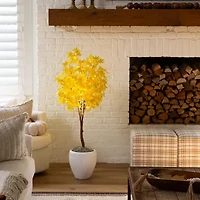 Nearly Natural 4ft Pre-Lit Yellow Autumn Maple Artificial Tree