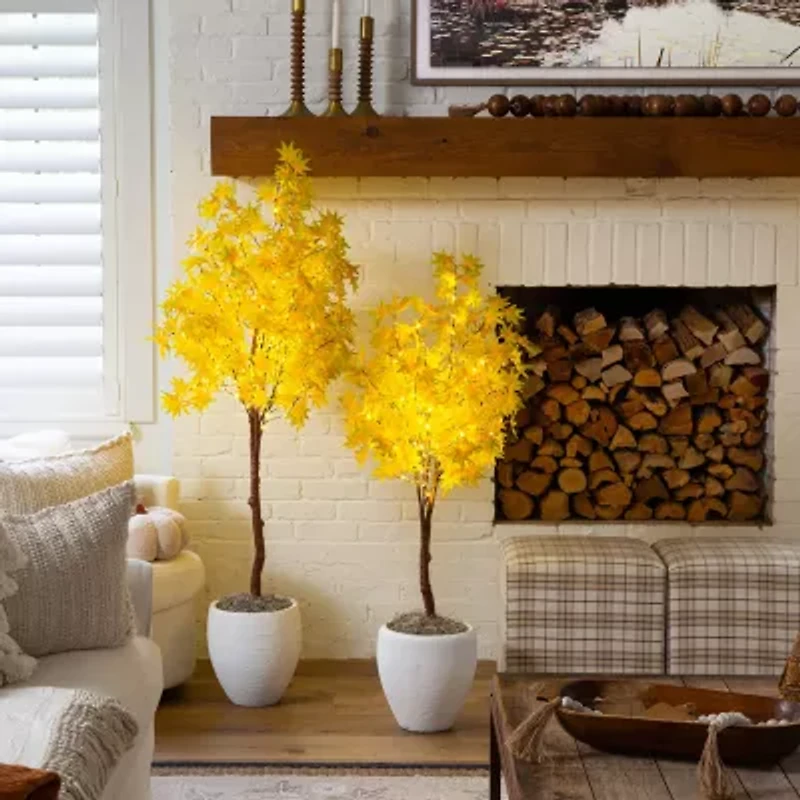 Nearly Natural 4ft Pre-Lit Yellow Autumn Maple Artificial Tree