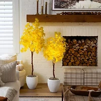 Nearly Natural 4ft Pre-Lit Yellow Autumn Maple Artificial Tree