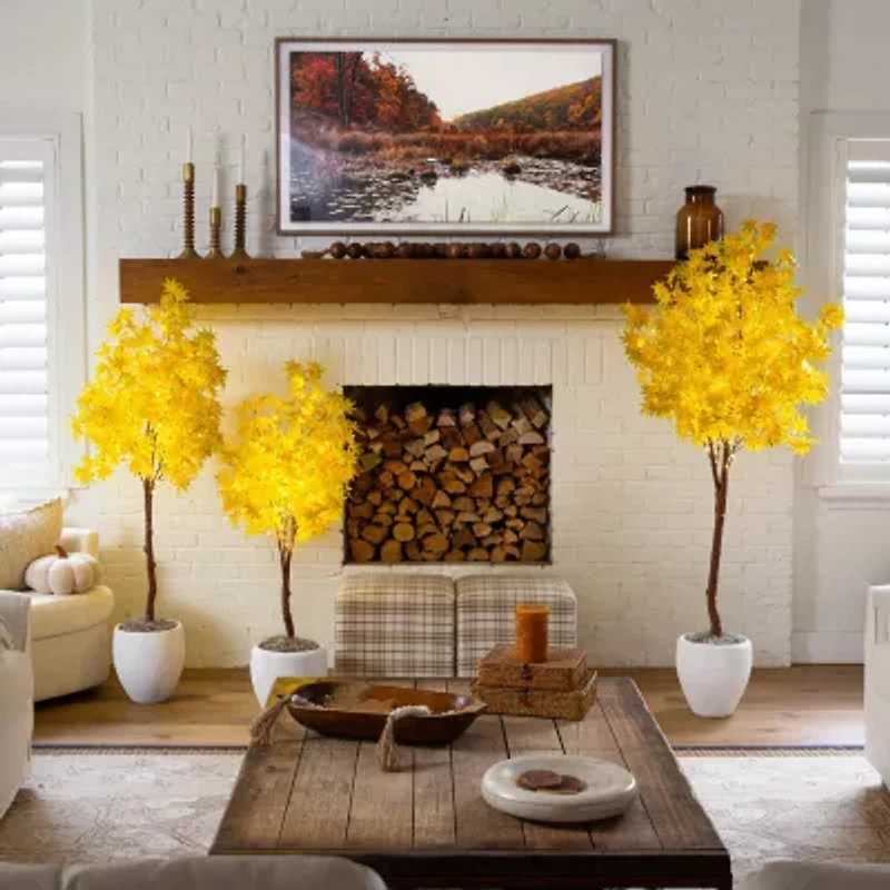 Nearly Natural 4ft Pre-Lit Yellow Autumn Maple Artificial Tree