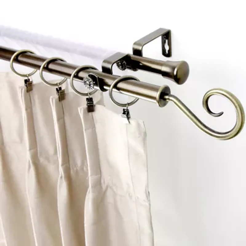Rod Desyne Double 13/16" Adjustable Curtain with Curl Finials