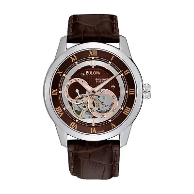 Bulova Classic Mens Automatic Brown Leather Strap Watch 96a120