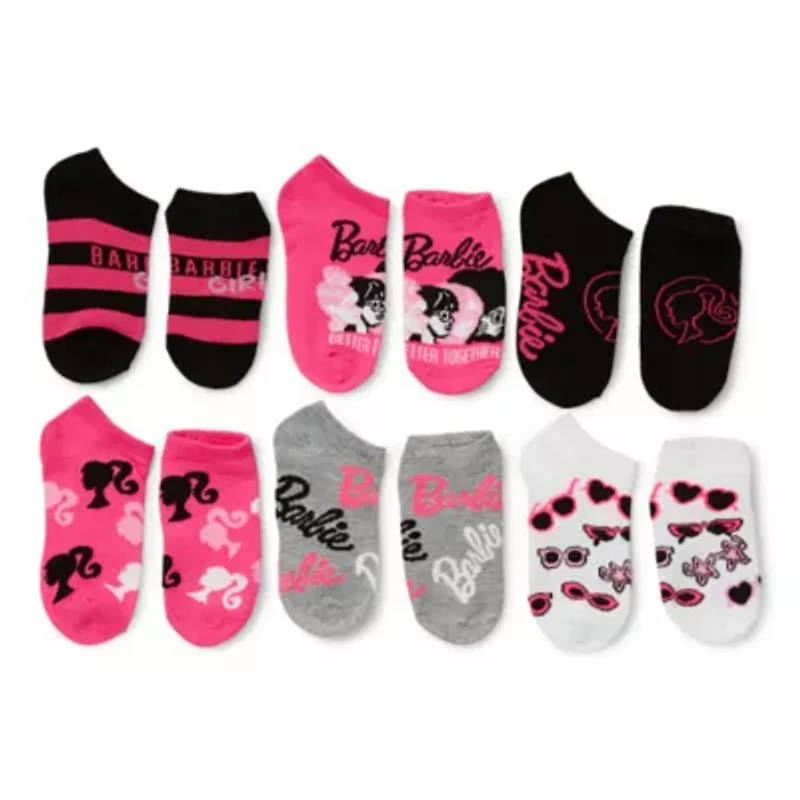 Big Kid Girls Multi-Pack 6 Pair Barbie Low Cut Socks