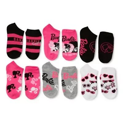 Big Kid Girls Multi-Pack 6 Pair Barbie Low Cut Socks