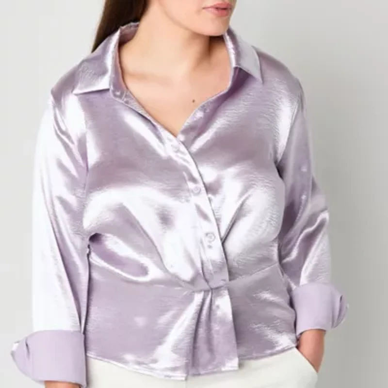Worthington Womens Long Sleeve Satin Blouse