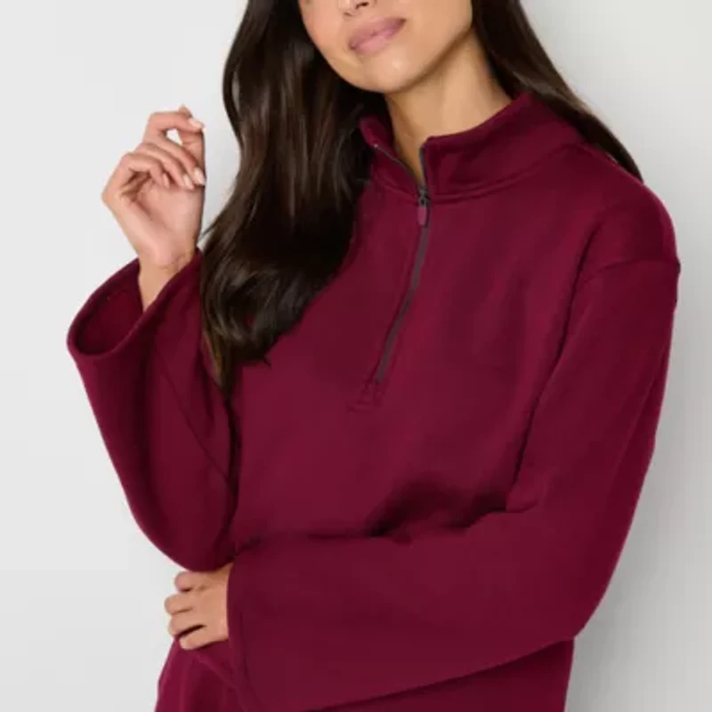 Xersion Womens Classic Fleece Mock Neck Long Sleeve Pullover Sweater