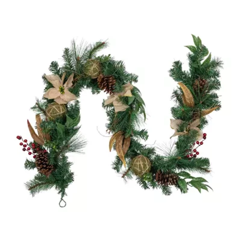 Northlight Pine With Poinsettias And Berries Christmas Indoor Garland