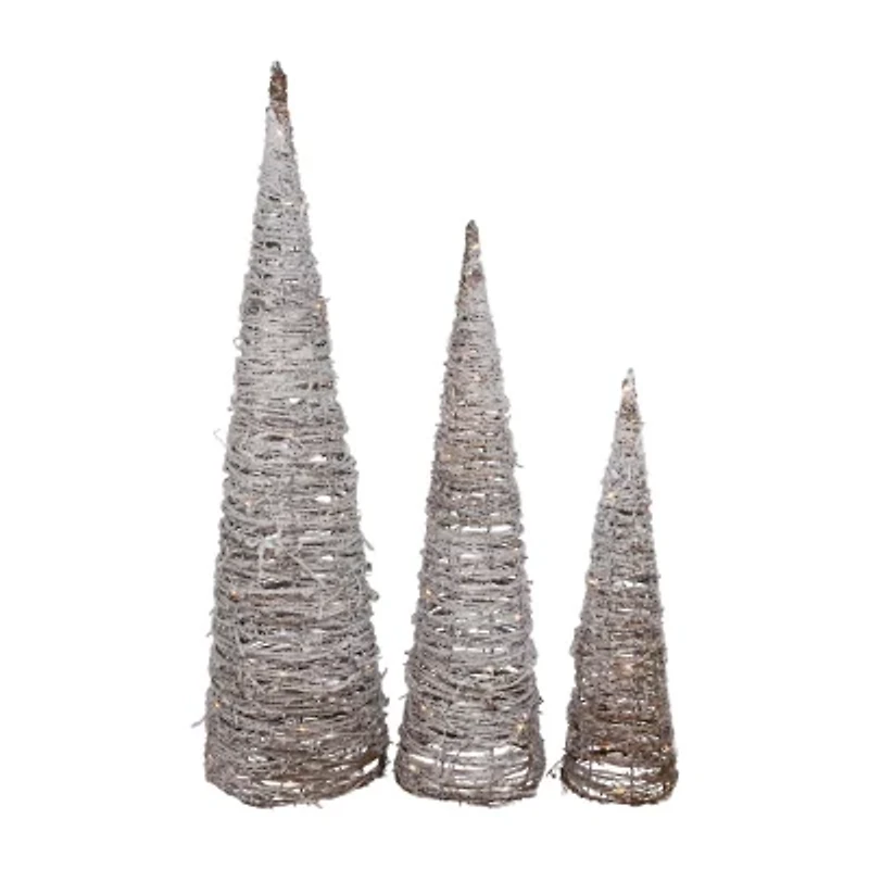 Northlight Led Snowy Rattan Cone Tree 3-pc. Lighted Christmas Tabletop Decor