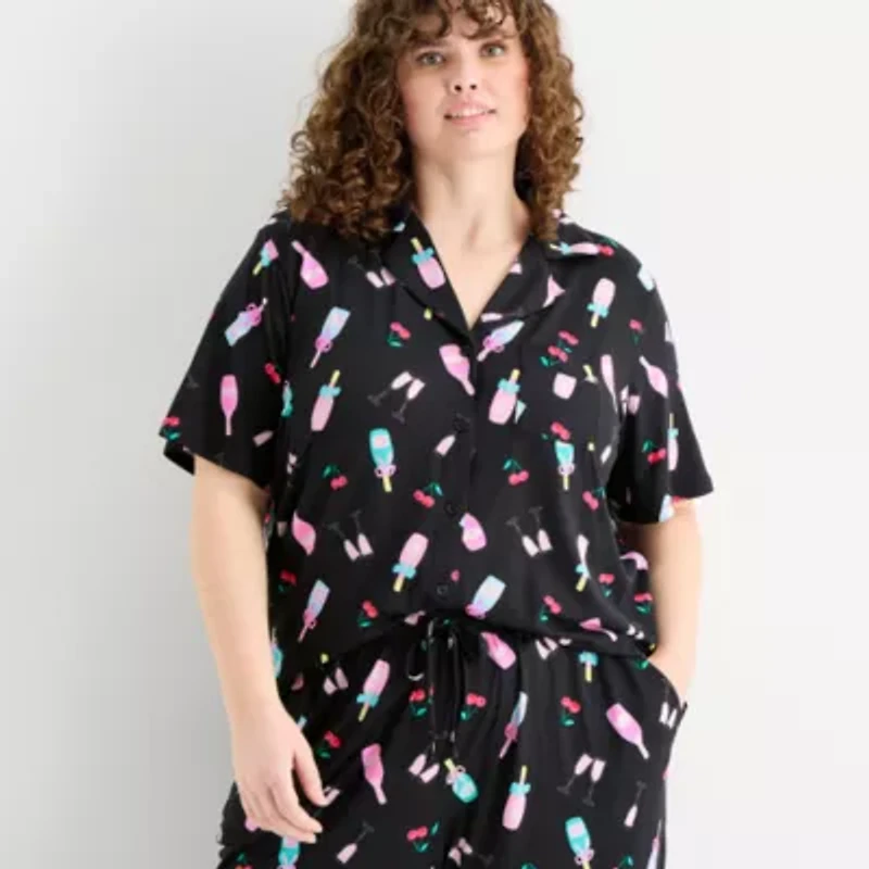Sleep Chic Womens Short Sleeve 2-pc. Plus Pajama Sets