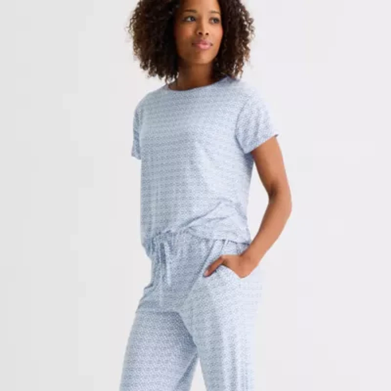 Jaclyn Womens Round Neck Short Sleeve 2-pc. Pajama Sets