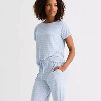 Jaclyn Womens Round Neck Short Sleeve 2-pc. Pajama Sets