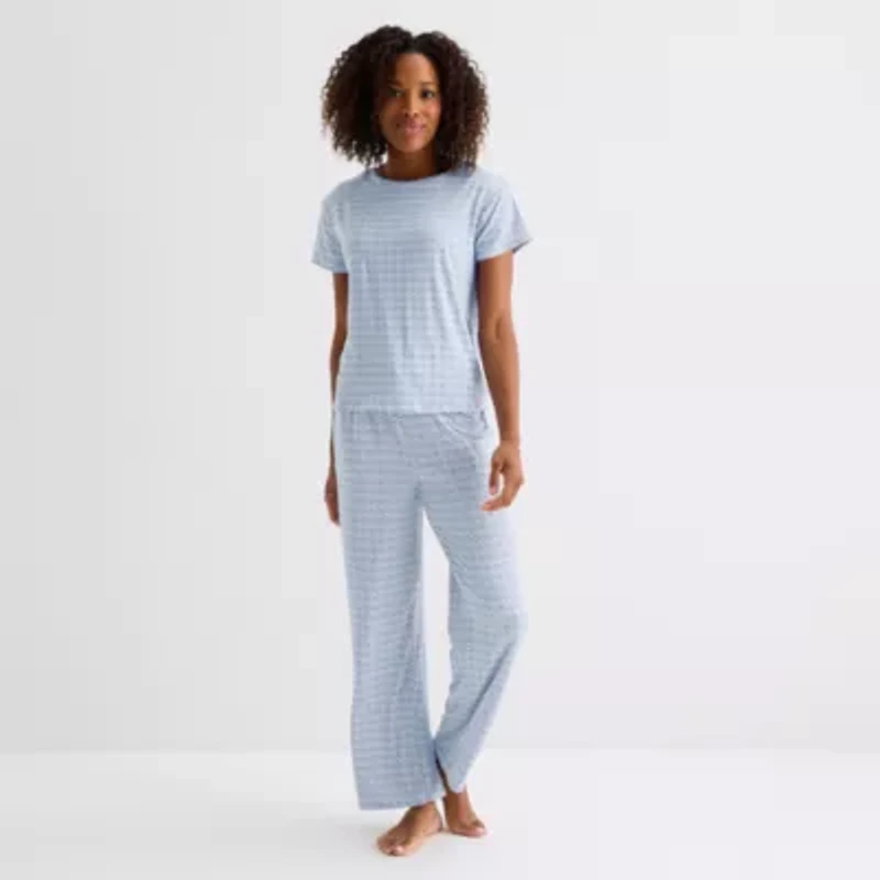 Jaclyn Womens Round Neck Short Sleeve 2-pc. Pajama Sets