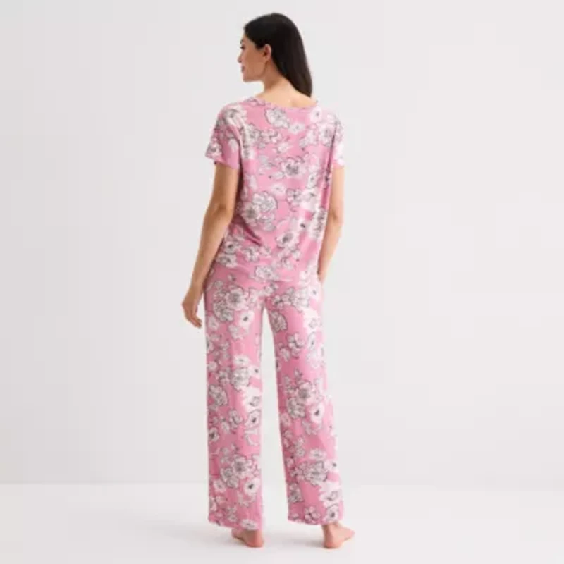 Jaclyn Womens Round Neck Short Sleeve 2-pc. Pajama Sets