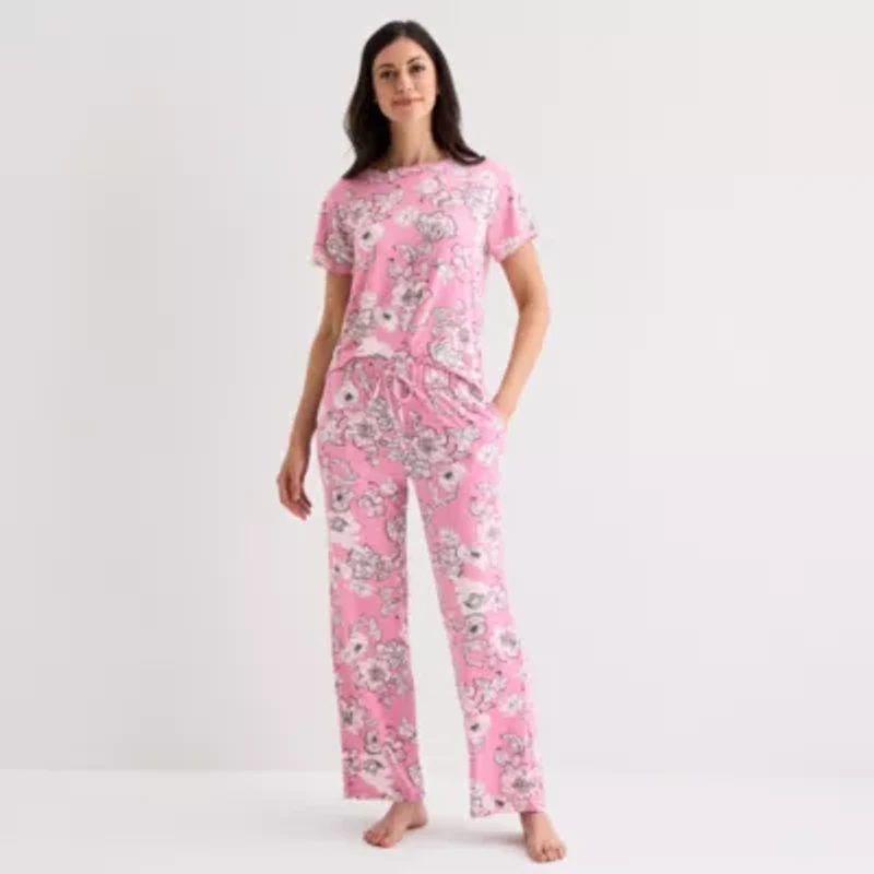 Jaclyn Womens Round Neck Short Sleeve 2-pc. Pajama Sets