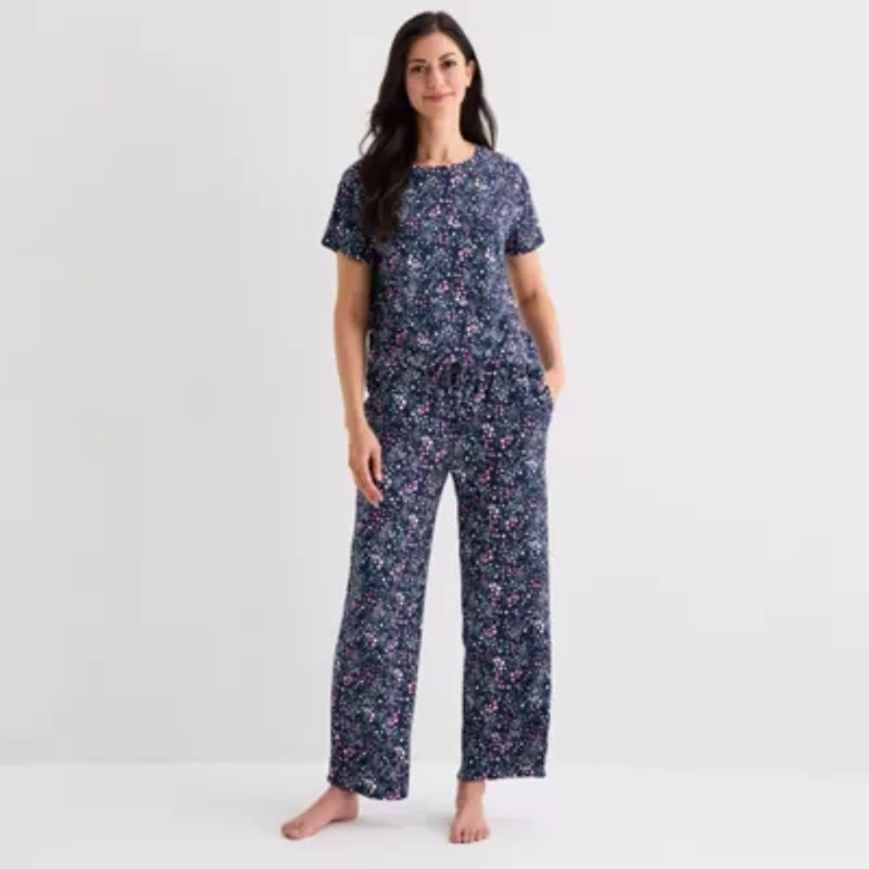 Jaclyn Womens Round Neck Short Sleeve 2-pc. Pajama Sets
