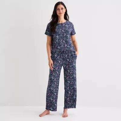 Jaclyn Womens Round Neck Short Sleeve 2-pc. Pajama Sets