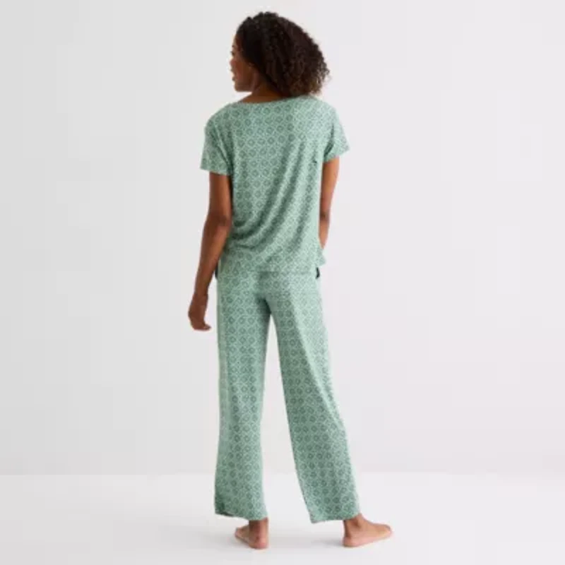 Jaclyn Womens Round Neck Short Sleeve 2-pc. Pajama Sets