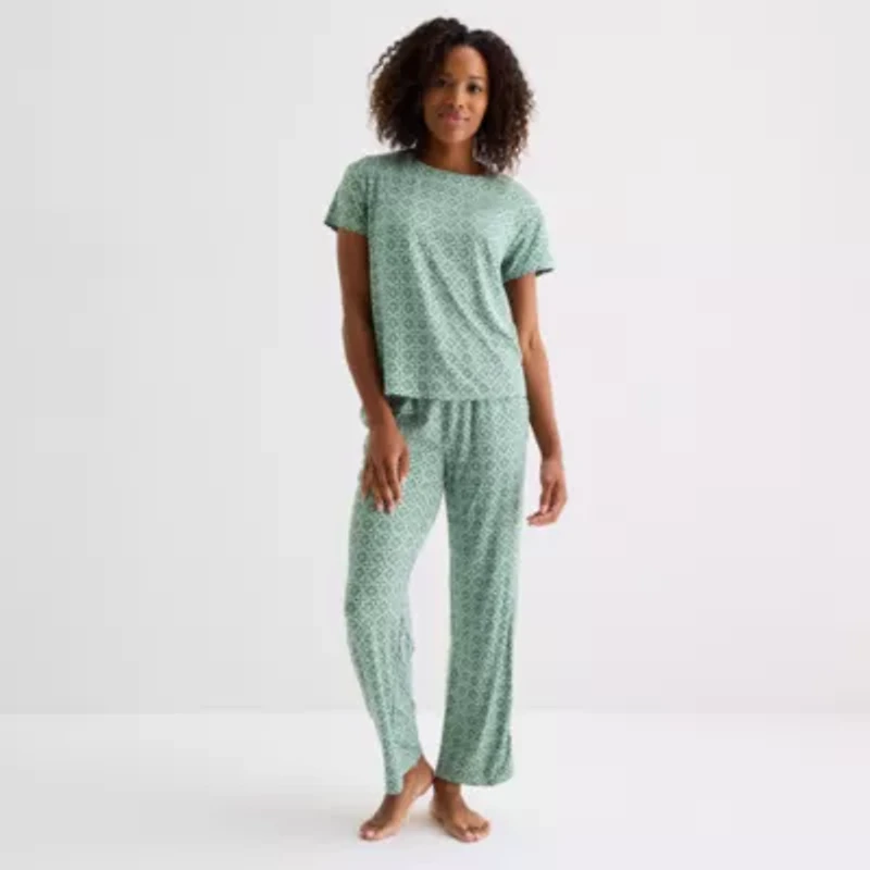 Jaclyn Womens Round Neck Short Sleeve 2-pc. Pajama Sets