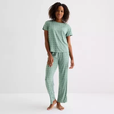 Jaclyn Womens Round Neck Short Sleeve 2-pc. Pajama Sets