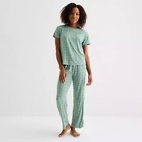 Jaclyn Womens Round Neck Short Sleeve 2-pc. Pajama Sets