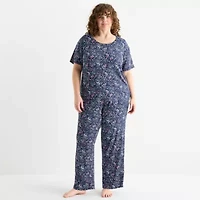 Jaclyn Womens Round Neck Short Sleeve 2-pc. Plus Pajama Sets