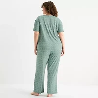 Jaclyn Womens Round Neck Short Sleeve 2-pc. Plus Pajama Sets