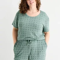 Jaclyn Womens Round Neck Short Sleeve 2-pc. Plus Pajama Sets
