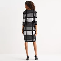 Danny & Nicole Womens 3/4 Sleeve Windowpane Sweater Dress