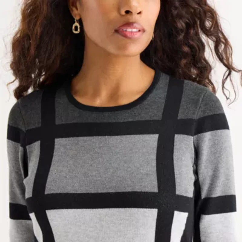 Danny & Nicole Womens 3/4 Sleeve Windowpane Sweater Dress
