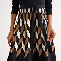 Danny & Nicole Womens 3/4 Sleeve Belted Geometric Sweater Dress