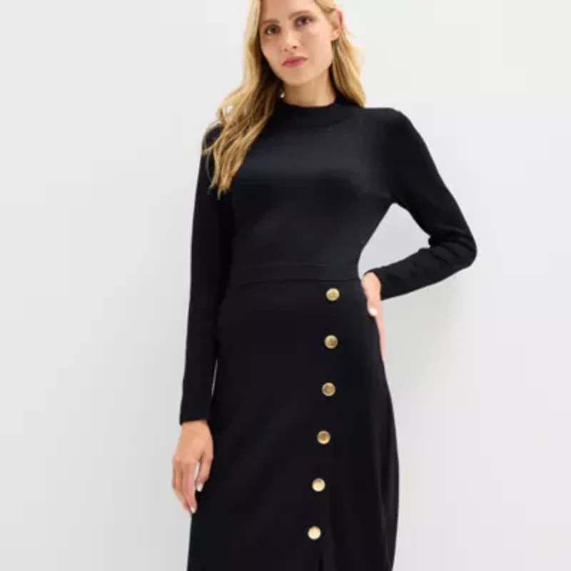 Maia Womens Long Sleeve Midi Sweater Dress