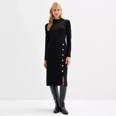 Maia Womens Long Sleeve Midi Sweater Dress