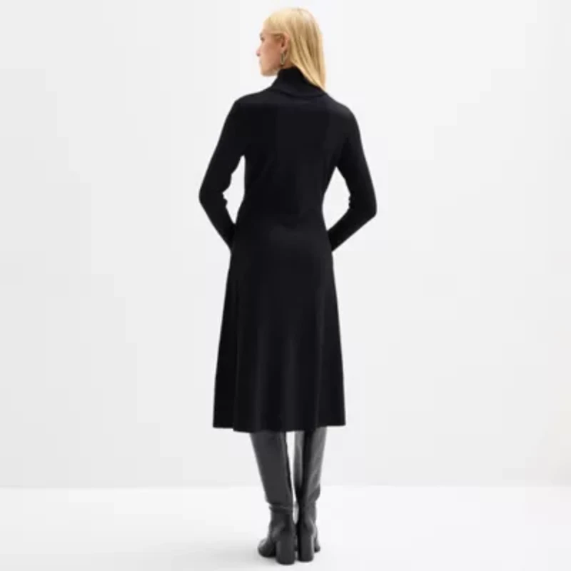 Maia Womens Long Sleeve Belted Midi Sweater Dress